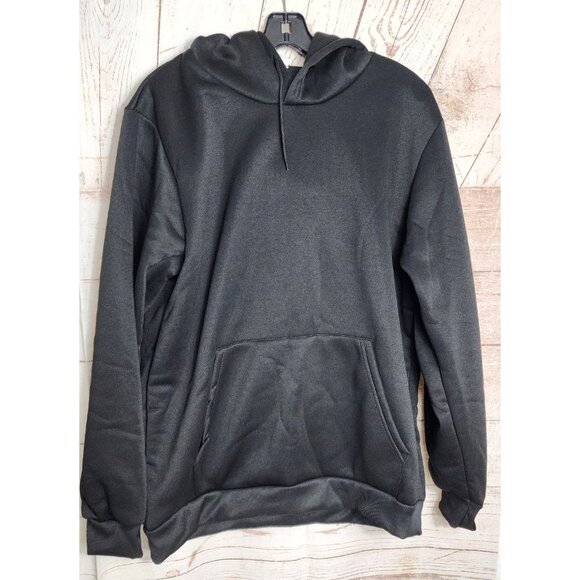 Solid Black 100% Polyester Long Sleeve Hooded Sweatshirt with Drawstring - Picture 1 of 10